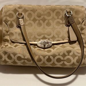 Coach Champagne Color Shoulder Bag with Signature Pattern